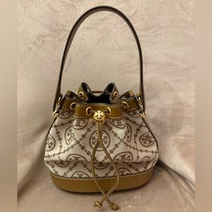 Tory Burch T Monogram Jacquard Bucket Bag Hazelnut